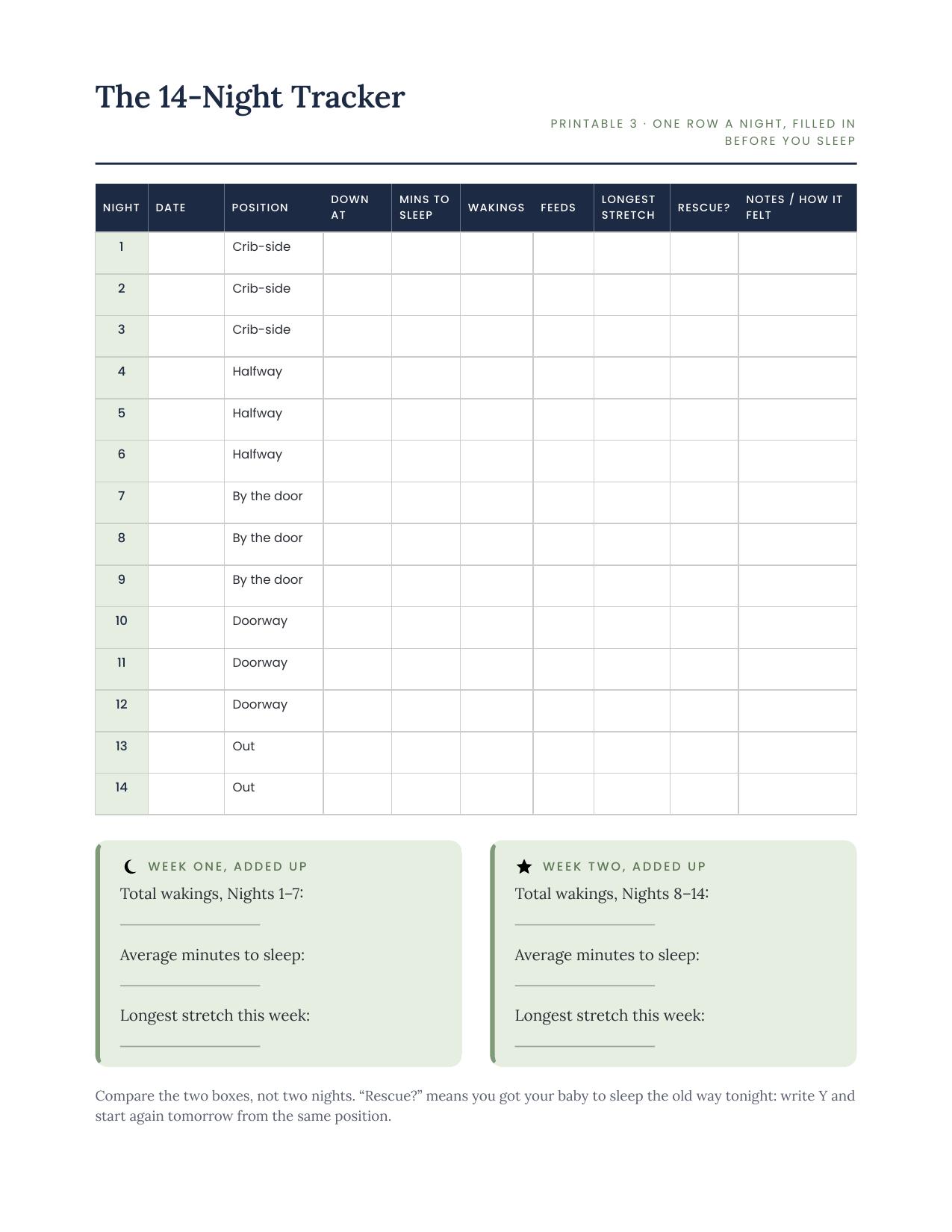 Printable 14-night sleep tracker